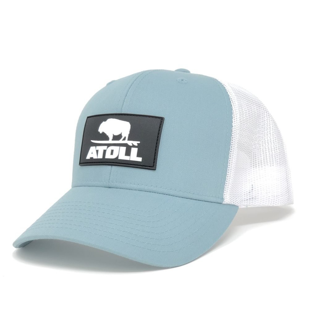 Atoll buffalo on a surf board